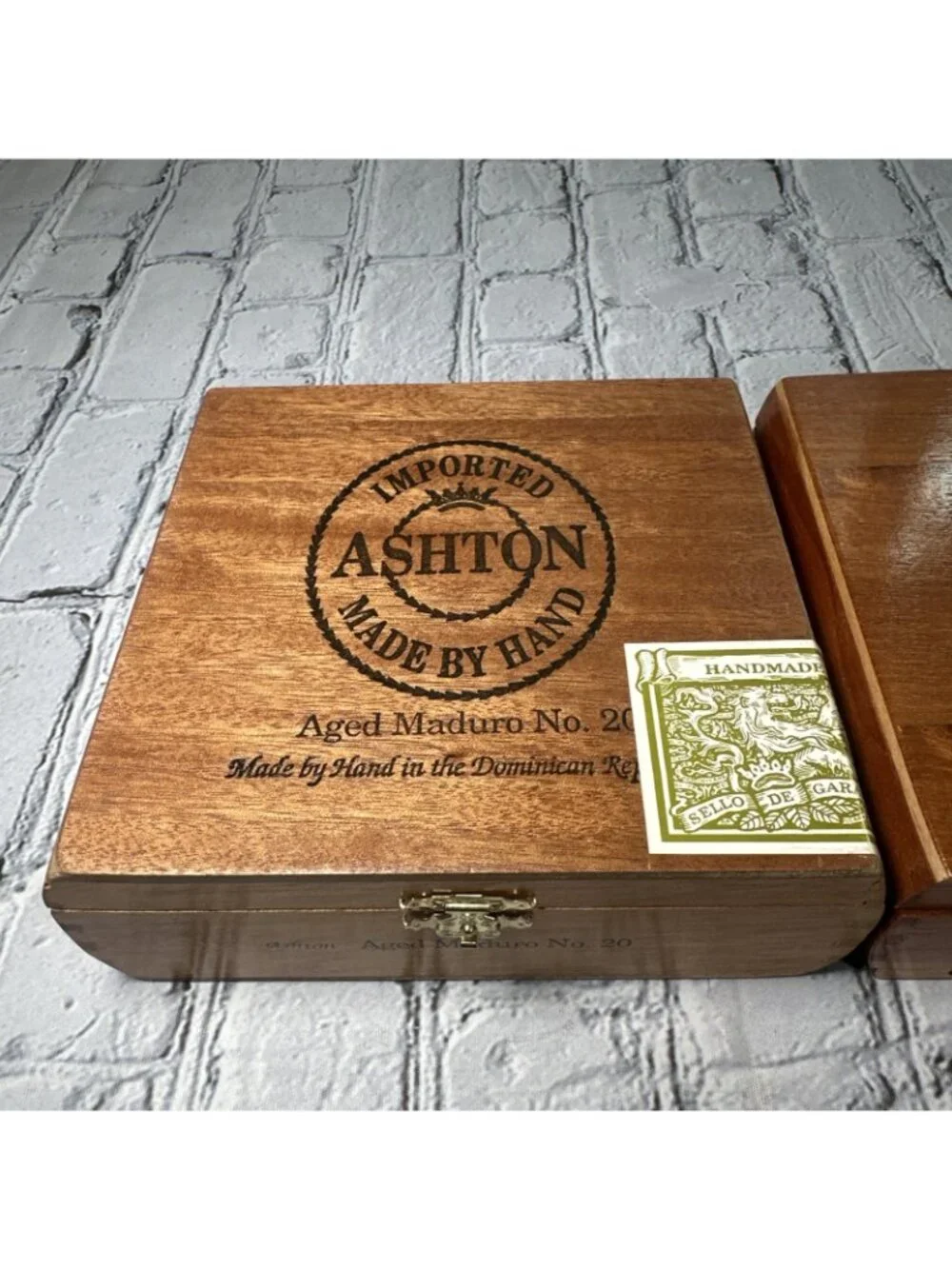 Lot Of 2 Empty Wooden Cigar Box Ashton Aged Maduro No. 20 6.75”x 6”x 2.5”
